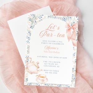 Invitation d'anniversaire lunatique de partie de thé rose et or | Modèle modifiable pour thé floral | Modèle d'invitation pour un thé | Téléchargement instantané