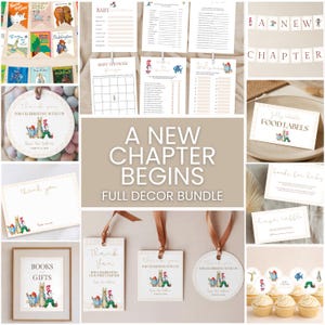 A New Chapter Begins Baby Shower Full Bundle | Storybook Baby Shower Decor, Games & Signs | Editable Canva Templates