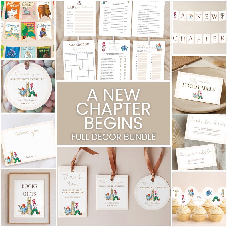 A New Chapter Begins Baby Shower Full Bundle | Storybook Baby Shower ...