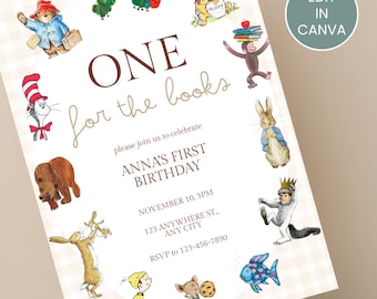 One for the Books Erste Geburtstagseinladung | Märchenbuch Geburtstag einladen | Buch unter dem Thema erster Geburtstag | Digitaler Download