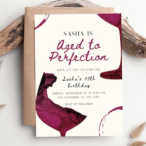 Editable Aged to Perfection Invitation, Wine Birthday Invitation, Winery Invitation, Fine Like Wine, Printable or Text Invite