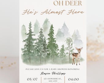 Oh Deer Baby Shower Invite Digital Template - Rustic Woodland Boy Theme