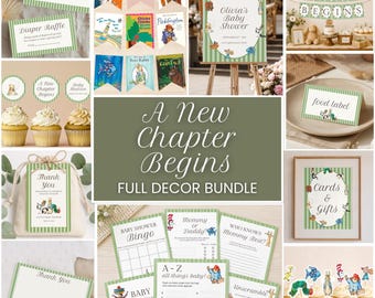 Storybook Baby Shower Bundle | A New Chapter Begins Decorations | Book Baby Shower Decor | 12 Editable Canva Templates