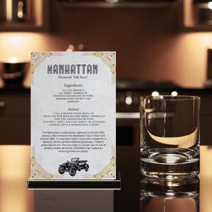 Ricetta Art Déco Vintage Manhattan - Stile Proibizionismo Anni '20 - Download Digitale Stampabile - Cocktail Era Gatsby