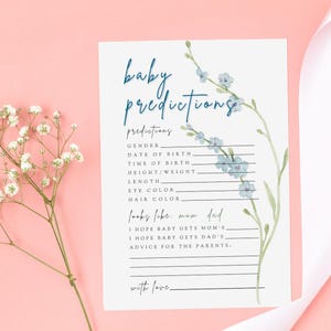 Carte de jeu de prédiction de sexe pour baby shower fleurs sauvages - modèle numérique modifiable pour téléchargement immédiat