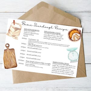 Afdrukbare zuurdesemreceptkaart: digitale download voor bakkers, keukendecoratie en housewarmingcadeaus