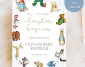 A New Chapter Begins Baby Boy Shower Invitation, Storybook Baby Shower Invite, Blue Book Theme Shower, Editable Canva Template
