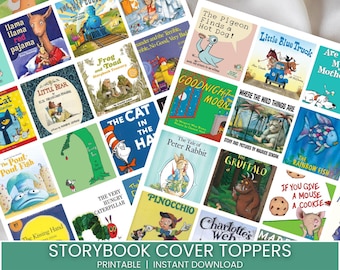 Printable Storybook Cupcake Toppers (40 Designs), ONE for the Books Birthday, Book Theme Party Decor, Instant Download