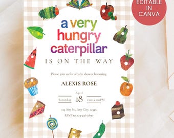 Very Hungry Caterpillar Baby Shower Invitation | Caterpillar Baby Shower Invite | Storybook Baby Shower Invitation