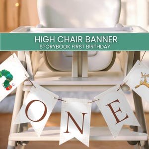 ONE High Chair Banner | Storybook First Birthday Banner | Coordinated Character Banner Pieces | Editable Canva Template | Digital Download