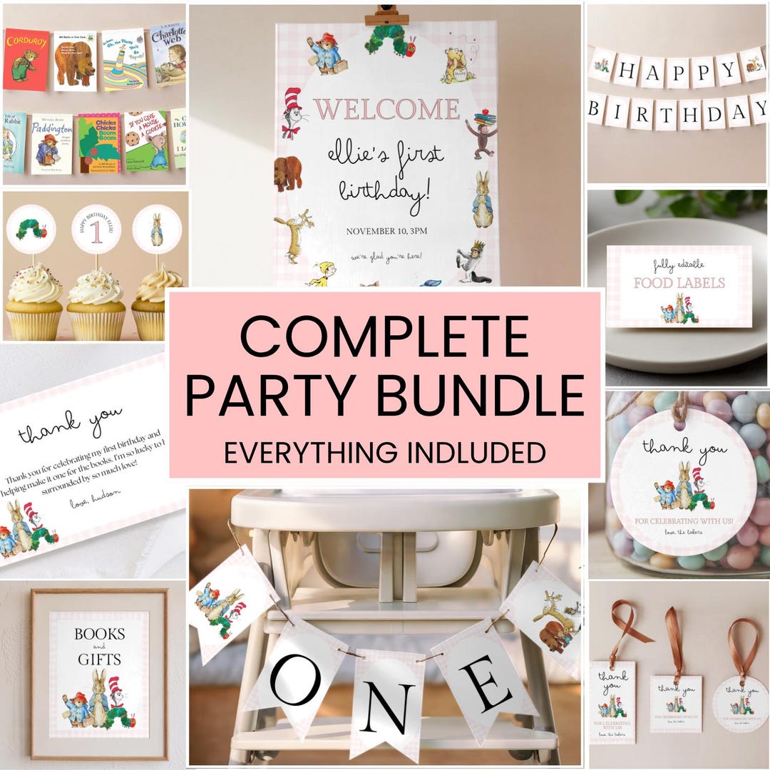 Pink Gingham First Birthday Decorations Bundle | One for the Books ...