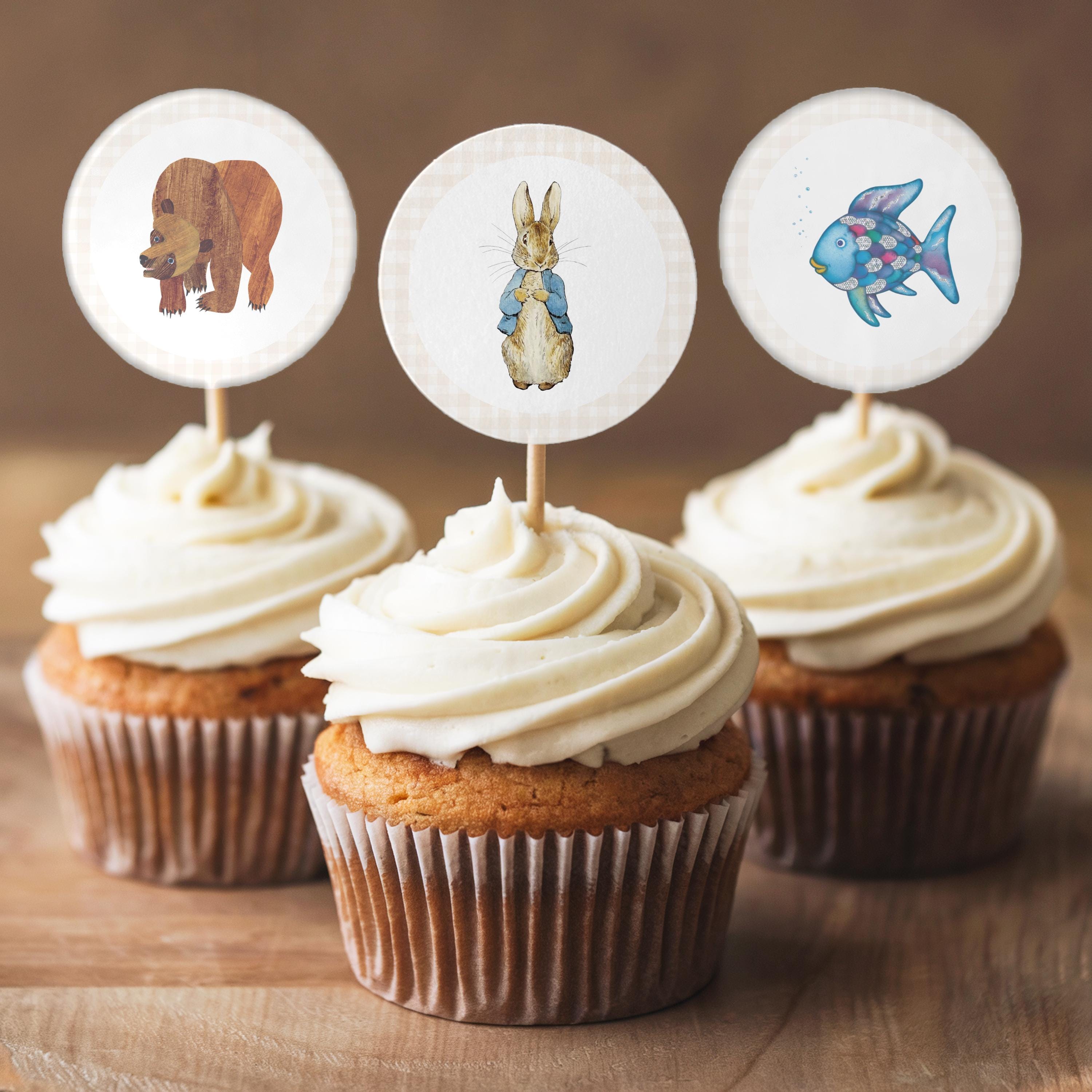 One Topper Book Printable Gingham Storybook Cupcake Toppers, Circle Book Theme Toppers ...