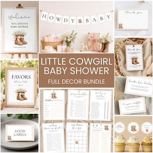 Little Cowgirl Baby Shower Bundle | Cowgirl Baby Shower Decorations | Baby Shower Games | Welcome Sign | Editable Canva Templates