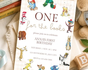 One for the Books First Birthday Invitation | Storybook Birthday Invite | Book Themed First Birthday | Digital Download