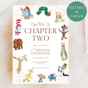 Chapter Two Birthday Invitation, Book Theme Second Birthday Invite, Storybook Birthday Party Invitation, Editable Canva Template