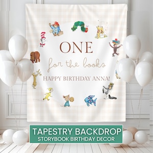 Märchenbuch Geburtstag Kulisse | One For The Books Geburtstagsbanner | Canva Template Party Dekor Wandteppich | Bearbeitbar | Sofort Download