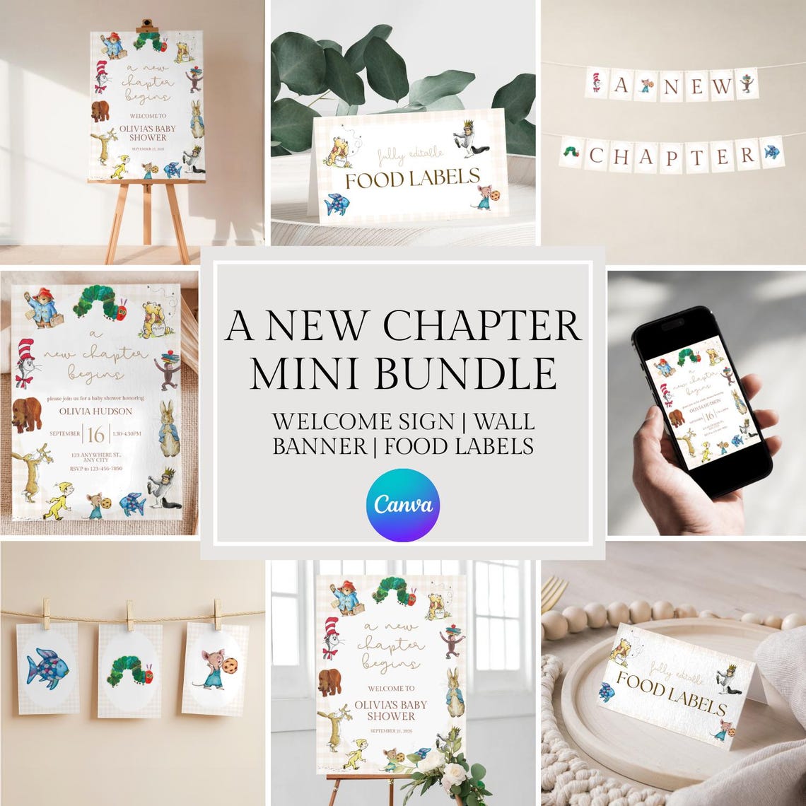 A New Chapter Begins Baby Shower Mini Decor Bundle | Welcome Sign ...