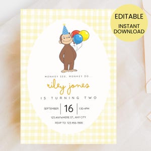 Curious George Birthday Invitation | Monkey See Monkey Do Party | Instant Download Digital Template | Editable Canva