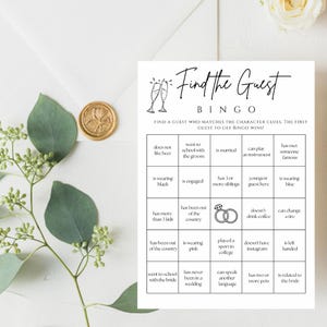 Bingo minimalista personalizable: Encuentra al invitado en la tarjeta de boda - Edita con Canva