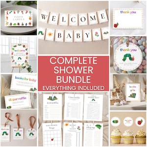 Very Hungry Caterpillar Baby Shower Bundle | Storybook Shower Decor | Editable Canva Set | Welcome Sign, Games, Signs