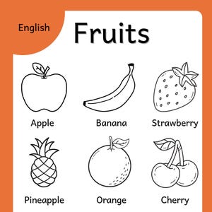 Fruits in 15 Languages | Toddler Coloring Book PDF | Learn Fruit Names in English, Spanish, Arabic, and More | Fun A4 Printable for Ages 2-5