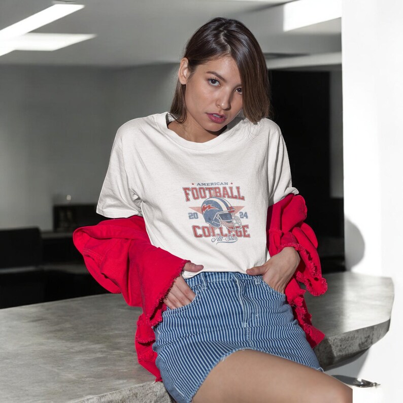 American Football College All-Star T-Shirt, Unisex Oversized T-Shirt, Vintage Sports Tee, Football Streetwear Apparel, Valentines Day Gift