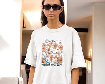 Vintage Floral Oversized T-Shirt, Flower Market New York Tee, Boho Graphic Shirt, Trendy Unisex Streetwear, Floral Tee, Valentines Day Gift