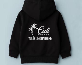 Rabbit Skins 3326 Hoodie Kids Mockup, Toddler Hanging, Real Product Mock, Trendy Neutral Youth Hoodie, Back, Black