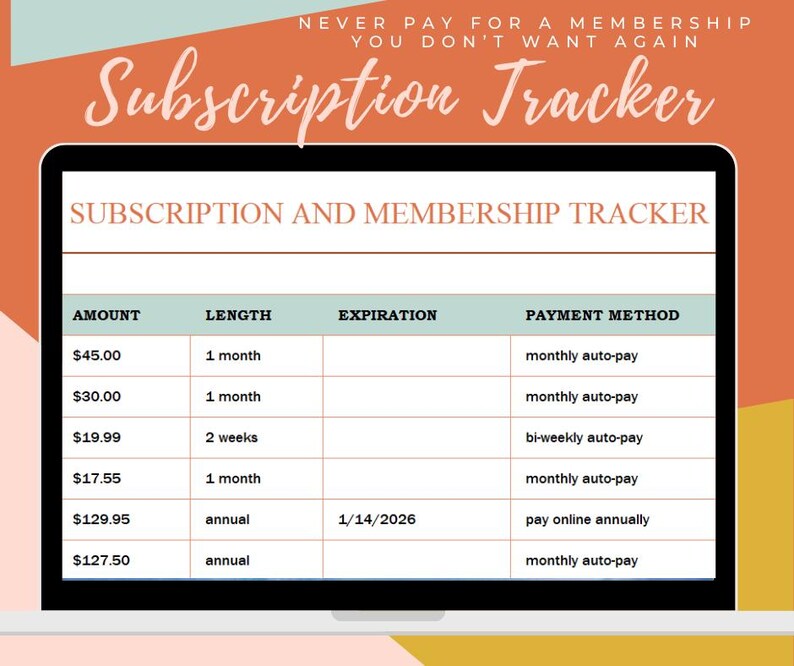 Subscriptions Spreadsheet Subscription Tracker Spreadsheet | Stop Overpaying for Monthly Bills ...