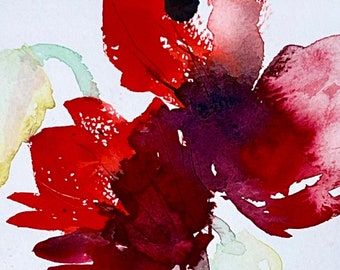 ON SALE Red Poppies Original Watercolour, Watercolor Still Life, Semi-Abstract Flowers Watercolour, Botanical Watercolour