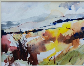 Original Watercolour Landscape, Abstract Watercolour Painting, Countryside Watercolour Art, Wall Decor,