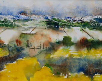 Original Watercolour Landscape, Countryside Art, Landscape Painting, Small Watercolour Landscape