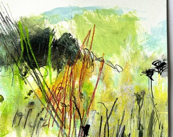 Abstract Landscape, Mixed Media Landscape, Contemporary Landscape, Countryside Painting, Wild Grasses Art