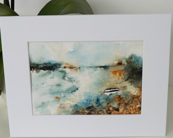 LOW TIDE Mounted Watercolour Seascape, Original Seascape, Semi-Abstract Landscape