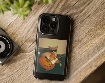 Cool Cat Guitar Phone Case, Tough Phone Case, Pet Lover Gift, Music Enthusiast Accessory, Cat Lover Case, Protective Phone Cover