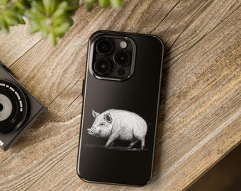 Pig Tough Phone Case, Lineart - Durable, Animal Lover Gift, Farm Animal, Protective Phone Cover, Cute Pig, Phone Accessories, Farmhouse Case