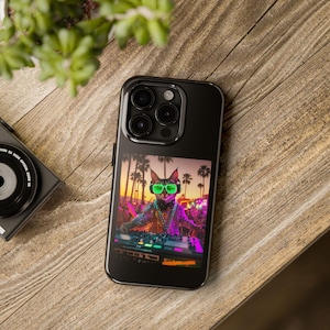 Funny Cat DJ Tough Phone Case, Cat Lover Gift, Cute Kitten Phone Cover, Unique Animal Print Case, Cool Pet Accessories, Music Lover GIft