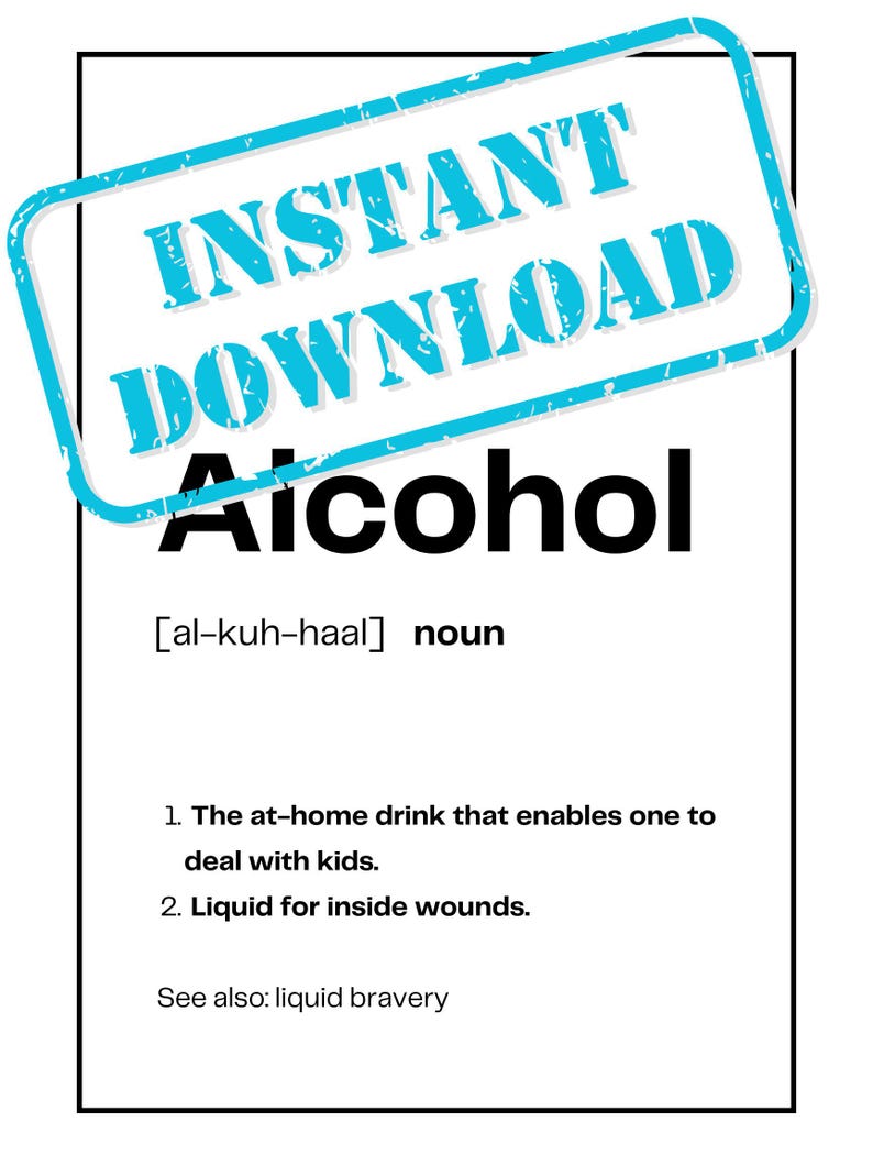Definition Poster, Funny, Alcohol, Minimalistic Wall Art, Home Decor ...