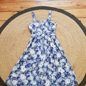 1940s blue floral vintage dress S