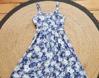 1940s blau geblümtes Vintage Kleid S
