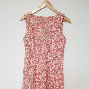 1960s pink floral shift dress S M