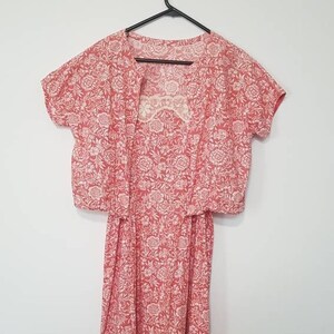 1950s coral pink floral cotton dress and bolero set M L