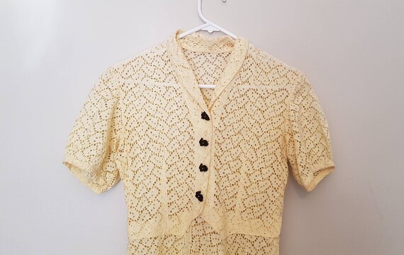 1940s yellow broderie anglaise dress S