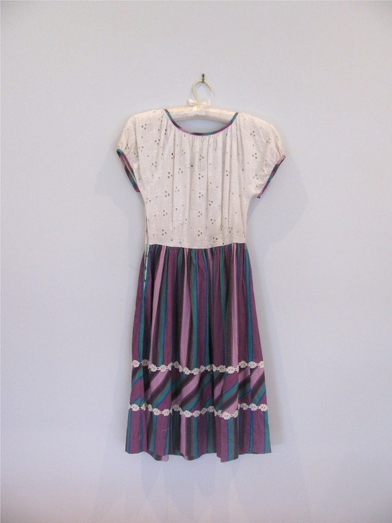 1940s cotton stripe juniors dress XS S - image 3