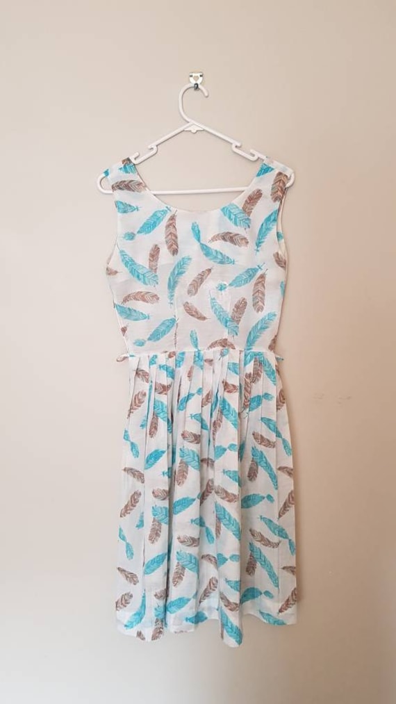 1960s feather print day dress S