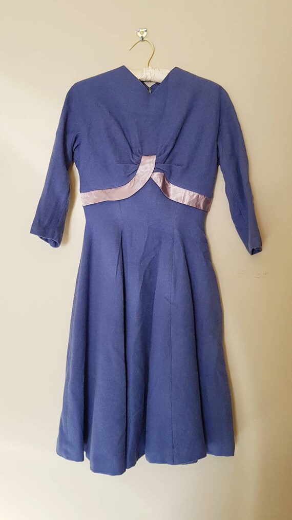 1950s stunning wool winter swing dress S - image 9