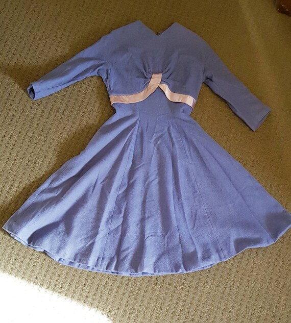 1950s stunning wool winter swing dress S - image 3