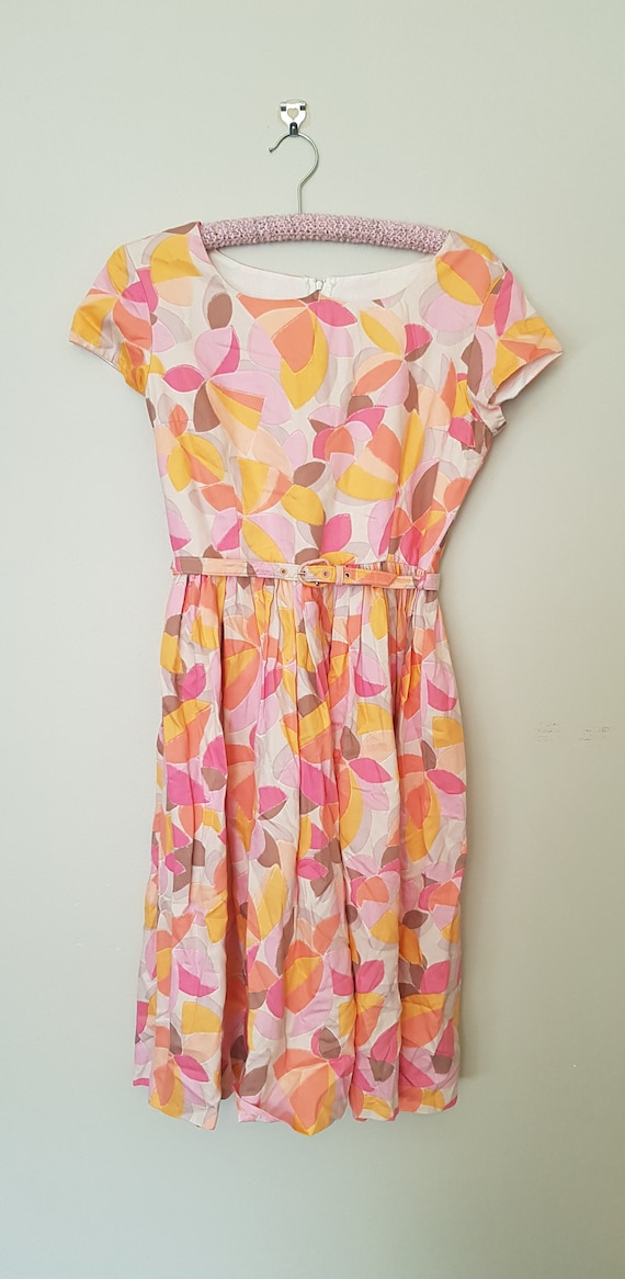 1950s abstract magnolia print dress S