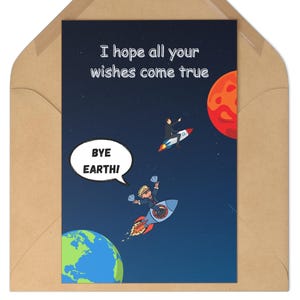 Cartão de aniversário engraçado / cartão Ufo, líderes deixando a Terra / cartão Ufo Trump