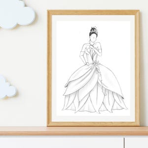 Princess and the Frog Tiana Hand Drawn Portrait | Disney Wall Decor | Kids Bedroom Art | Digital Print